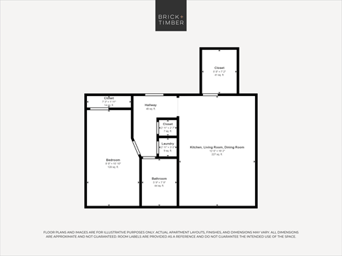 A black and white image of a floor plan for a Brick+Timber home.